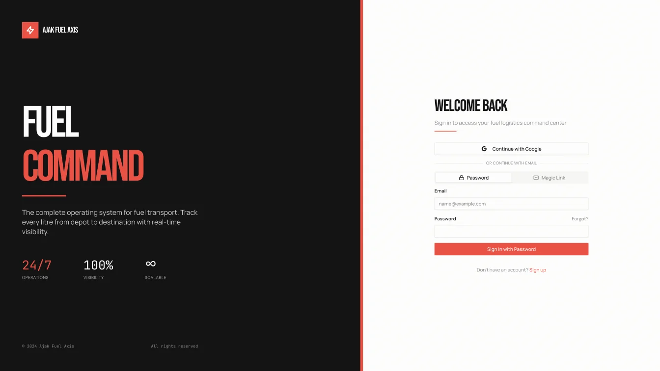 AJAK Fuel Axis - Fuel Command login and product positioning